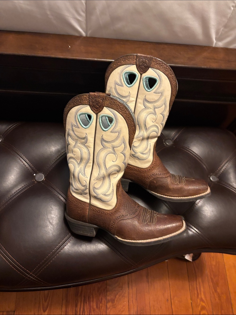 Ariat Brown Cream And Light blue Western Cowboy Boots